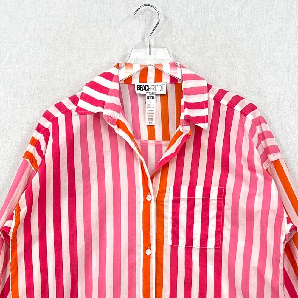 BEACH RIOT Alexa Sunset Stripes Button Down Shirt Womens Small Medium Pink White - Picture 5 of 13